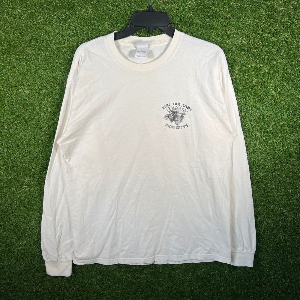 Mangy Moose Saloon Jackson Hole Long Sleeve T-Shirt White Mens Large Graphic Tee